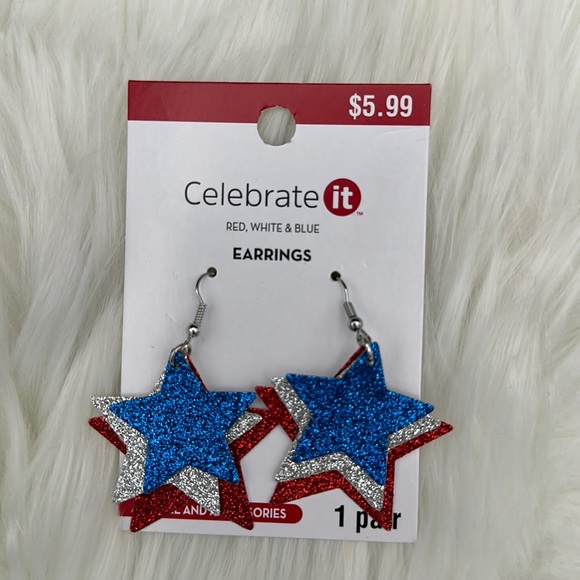 Red, White, and Blue Fabric Star Earrings | Fourth of July - Picture 1 of 1